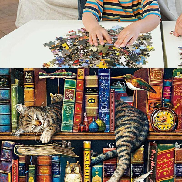 Cat Bookshelf Jigsaw Puzzle 1000 Piece