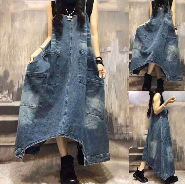 Women's Jean Dress Maxi Jean Dress Plus Size Denim Dress Blue Jean Dress
