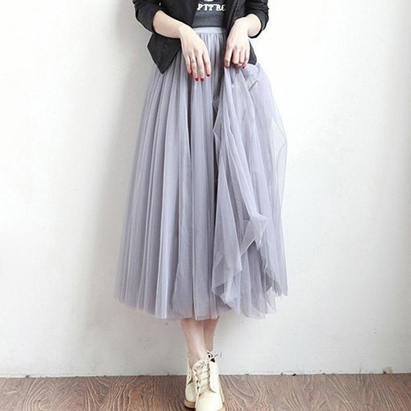 Tulle Skirts Women Summer Elastic High Waist Long Mesh Skirt Womens ...