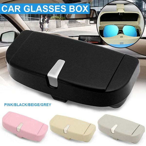 Beige FJLK Universal Car Sunglasses Case Holder Sun Visor Glasses Cage Card Storage Box