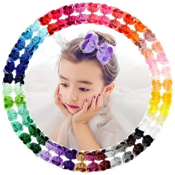 40Pcs 4.5 inch Baby Girls Toddler Hair Bows with Alligator Clip Grosgrain Barrettes Bundles Accessories for Infant