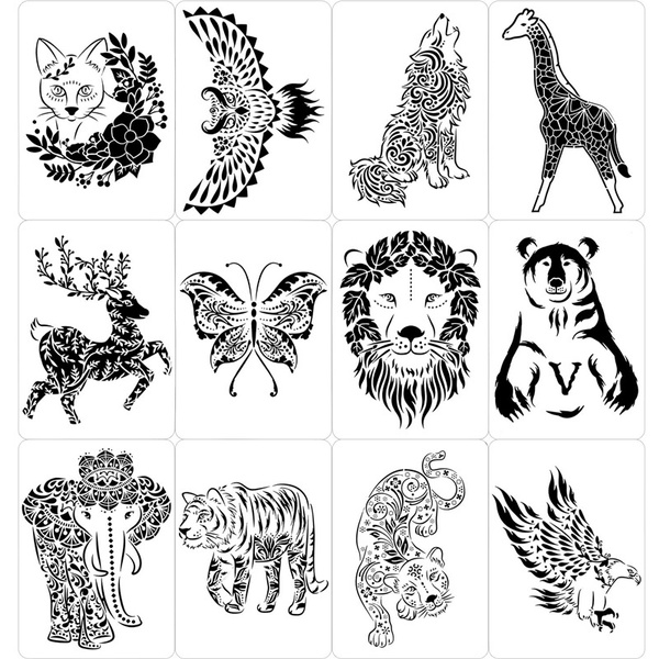 4pcs / set A4 Mandala animal Lion beast Stencils Painting Coloring  Embossing Scrapbook Album Decorative Template stencil paris