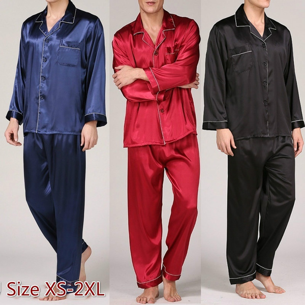 Autumn Spring Men s Stain Silk Pajama Set Men Pajamas Silk Long