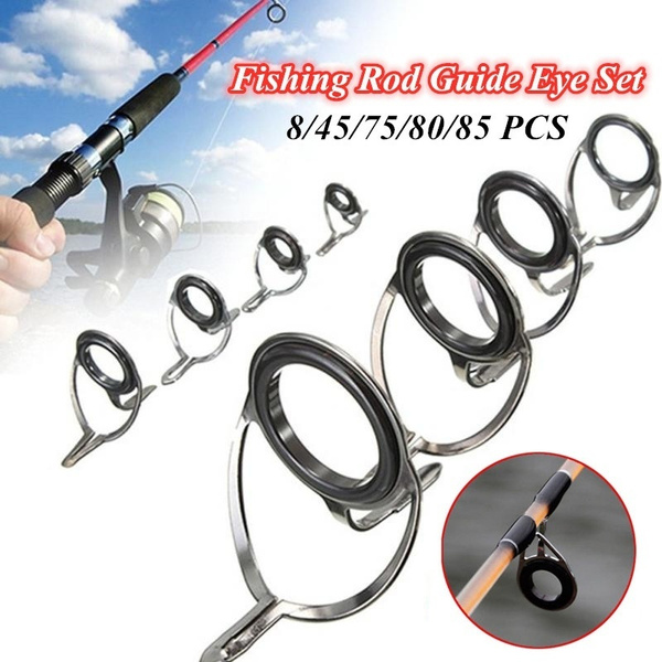 8pcs Ceramic Fishing Rod Guide Tip Line Repair Kit Rings Stainless Steel Frame 