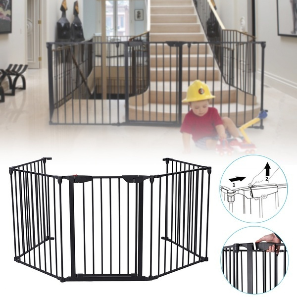 4/5 Panels Fireplace Fence Baby Child Safety Fence Hearth Gate Pet