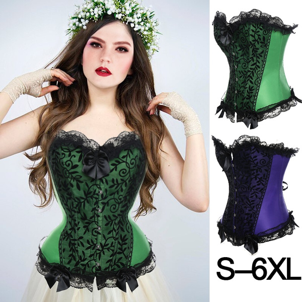 Women Overbust Corset Top Gothic Bustier Vintage Satin Lingerie Lace Up  Corset Waist Training Plus Size Clubwear Halloween Cosplay