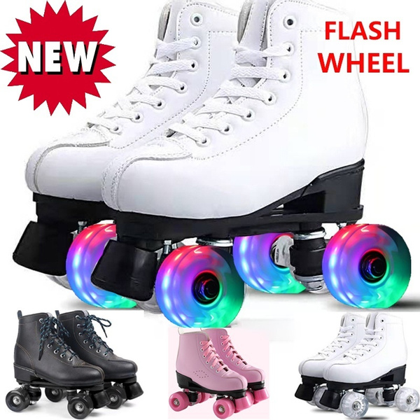 Womens Roller Skates PU Leather High-top Roller Skates Four-Wheel Roller Skates Shiny Roller Skates with Carry Bag for Girls