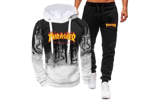Thrasher Tracksuit Printed Two-piece t Suit Men Hoodie and Pants Casual  Cool Sportswear | Wish