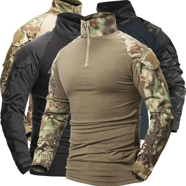 AKARMY Mens Long-Sleeve Travel Outdoor Shirt Military Style Cargo Tactical Hiking Fishing Camping Shirt 