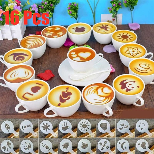 Coffee Stencils,16 Pcs Coffee Decorating Stencils, Foam Latte Art