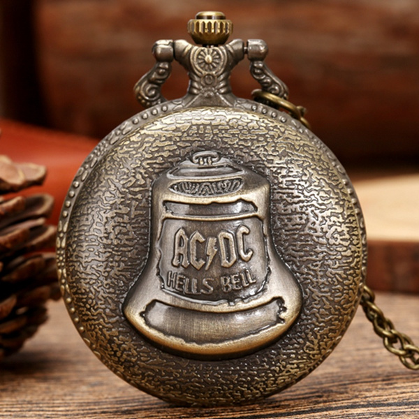 Creative 3D Hells Bell ACDC Quartz Pocket Watch Antique Steampunk