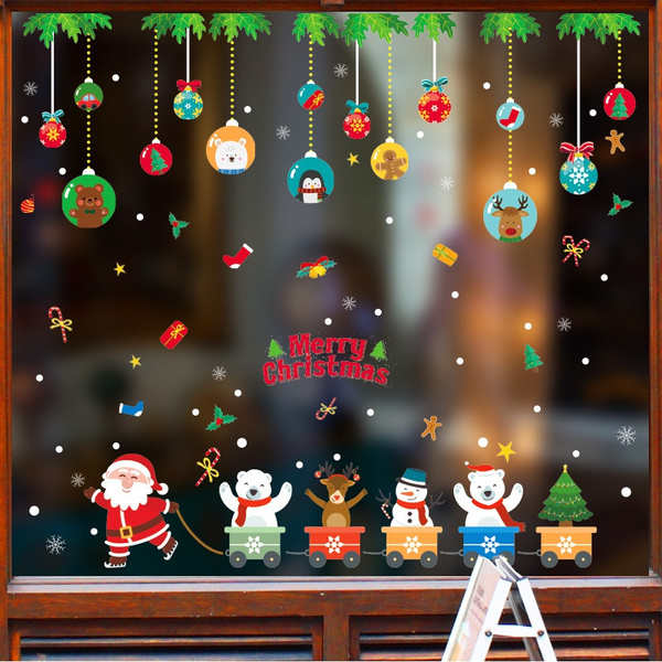 2020 Merry Christmas Wall Stickers Window Glass Festival Wall Decals