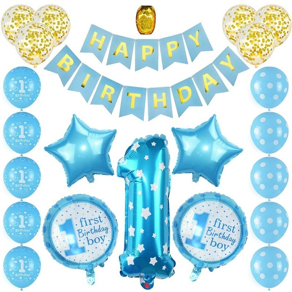 1st Birthday Decoration Balloons with Foil Number Ballon Happy Birthday ...