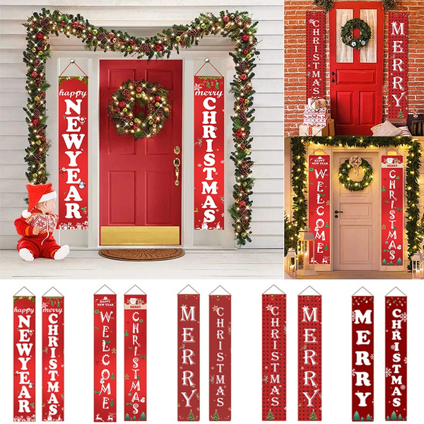 Christmas Porch Sign Door Hanging Banners Holiday Decors Merry Christmas Banners 