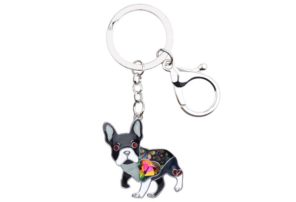 Luckeyui Unique Pug Dog Keychain for Women Colorful Enamel Pets Dog Charm Keyring 