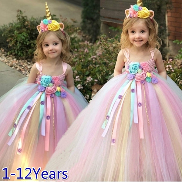 1-12 Years Girls Tutu Dress Kids Unicorn Birthday Party Dress with ...