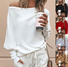 New Fashion Autumn Winter Women's Clothing Off Shoulder Sweaters Casual Long Sleeve Shirts Tops XS-5XL