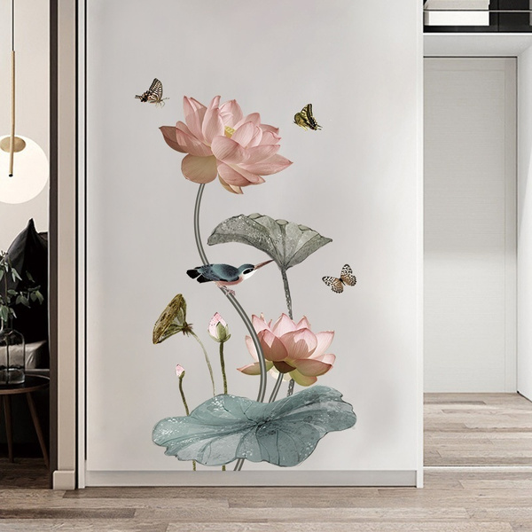Lotus Flower Chinese Calligraphy Wall Stickers Vinyl Decal Home-Decor Art Mural