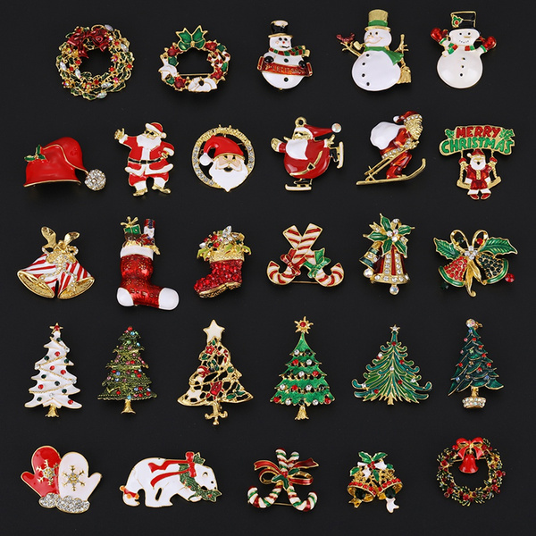 Christmas Brooch Pin Cute Xmas Decorations Christmas Tree Crystal Diamond Snowman Brooches Pins Christmas Jewelry Enamel Badges Christmas Brooch