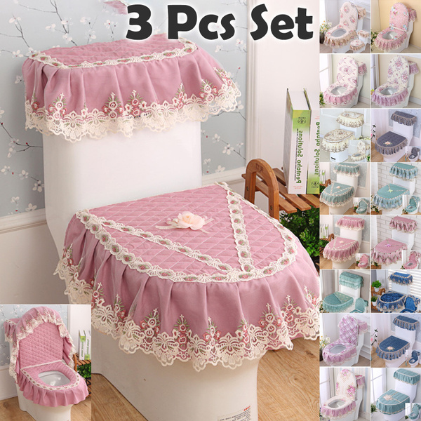 3Pcs Bathroom Home Toilet Seat Covers Lace Soft Toilet Lid Pads Waterproof Wuqi1 