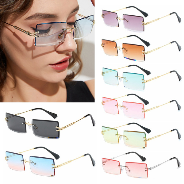 Small Rectangle Rimless Square Sunglasses 2020 Summer Style UV400 Unisex Glasses 