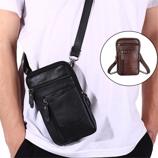 Multi-function Leather Shoulder Messenger Bag Handbag Belt Bag for Men  Casual Leisure