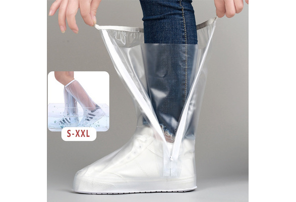 Odowalker Waterproof Rain Gear Zipper Rain Shoe Covers Reusable Clear Plastic Non-Slip Over Boots Rain Cover for Man & Woman