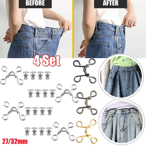 4 Set Unisex Nail-free Jeans Pants Waist Buckle Jeans Pants Fit Button No  Sew Jeans Buckles Sewing Button Tool