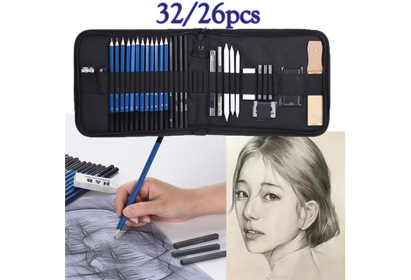 26/32pcs/Set Professional Drawing Sketch Pencil Kit Including Sketch  Pencils Graphite & Charcoal Pencils Sticks Erasers Sharpeners with Carrying  Bag for Art Supplies Students