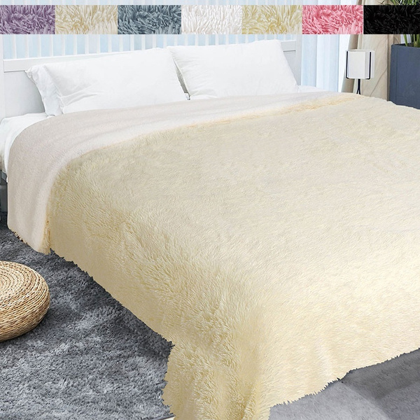 Reversible Luxury Sherpa Soft Blankets for Beds Shaggy Faux Fur Blanket  Ultra Plush Decorative Quilt Bedding Large