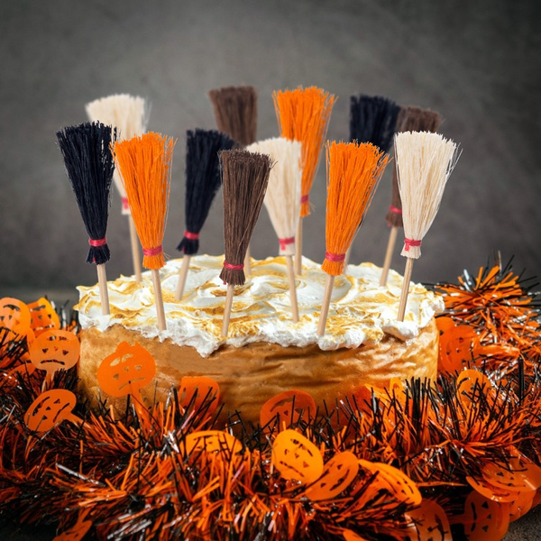 VORCOOL Halloween Cake Topper Witch Broom Cake Topper Fun Cake Topper Halloween Decoration Props 1 Set of 16 Pcs 