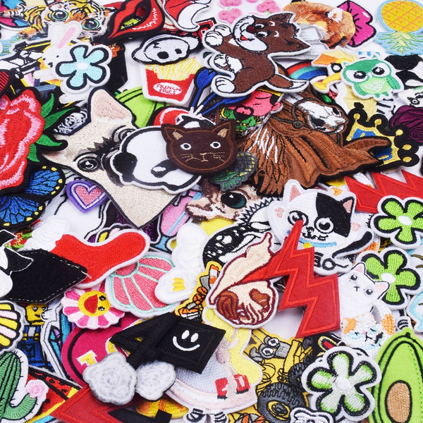 Random 50pcs Patches Mix DIY Pattern Iron-On Embroidery Cloth Stickers Patches Embroidery ...