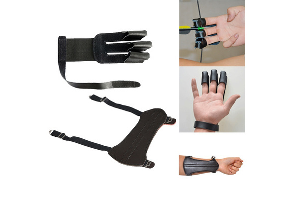 4 Strap Shooting Hunting Archery Arm Guard Three Finger Glove Protective Gear 