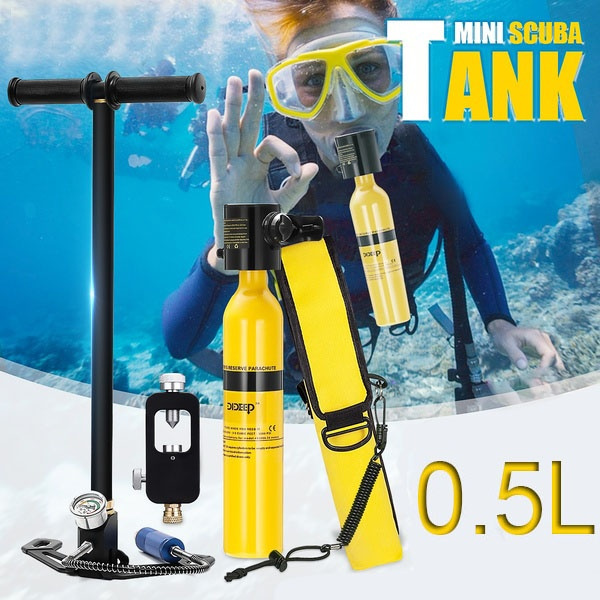 DIDEEP Mini 0.5L SCUBA Tank Diving Oxygen Reserve Air Hand Pump Dive 