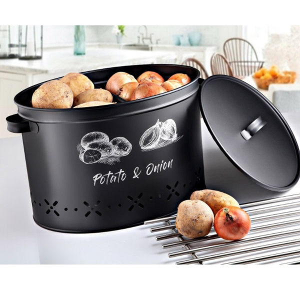 Fresh potato onion storage home kitchen restaurant modern decorative metal container  box with two compartments 18 Liter