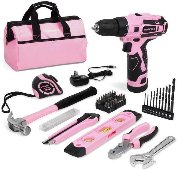 WORKPRO 12V Pink Cordless Drill and Home Tool Kit, 61 Pieces Hand Tool for  DIY, Home Maintenance, 14-inch Storage Bag Included | Wish