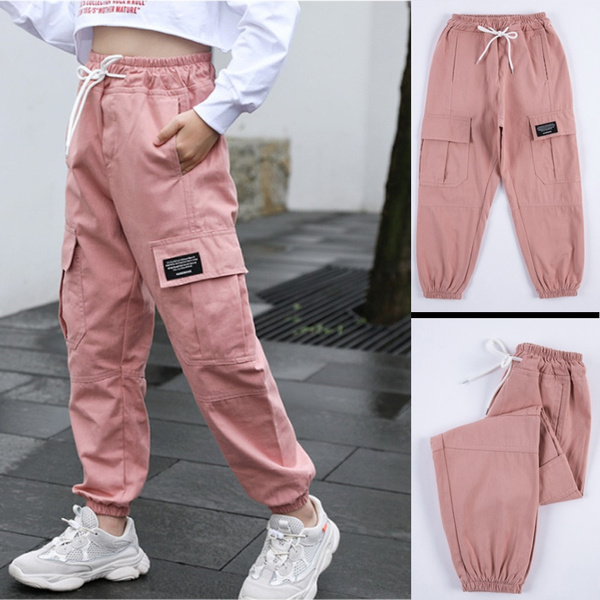Trend Clothing Girls Pants Cotton Cargo Pants Multi-pocket Girls Sweatpants  Elastic Waist Harem pants Kids Children Hip-hop 12T