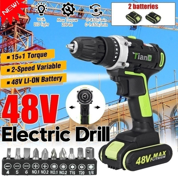 TianC Cordless Hammer Drill Set Electric Impact Driver Screwdriver + 2  Battery