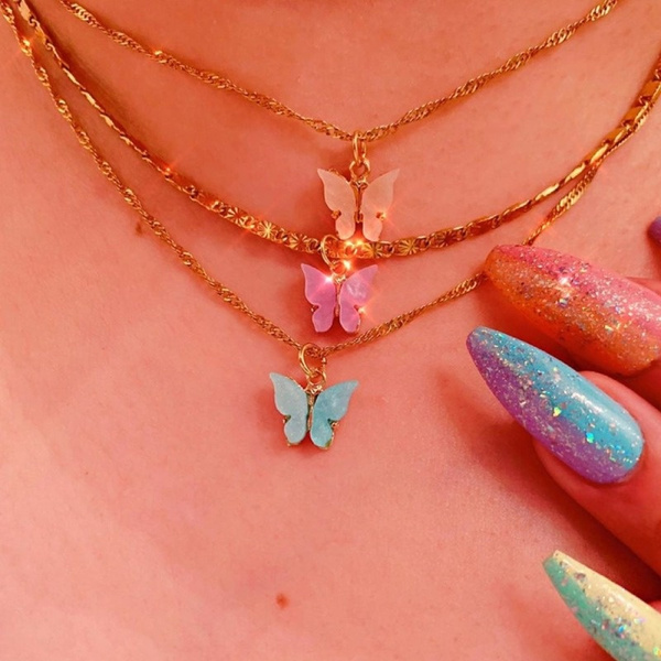 Gold Plated Clavicle Chain Pink Acrylic 