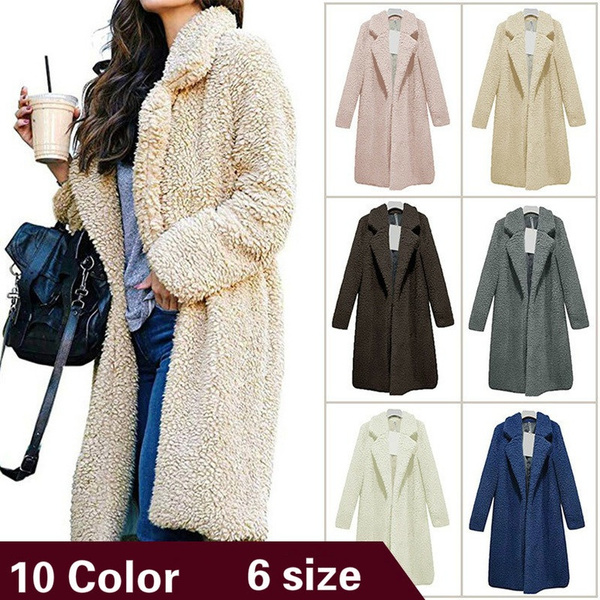 Women Teddy Coat Long Jacket Top Oversized Faux Fur Thick Lambswool Outwear  Winter