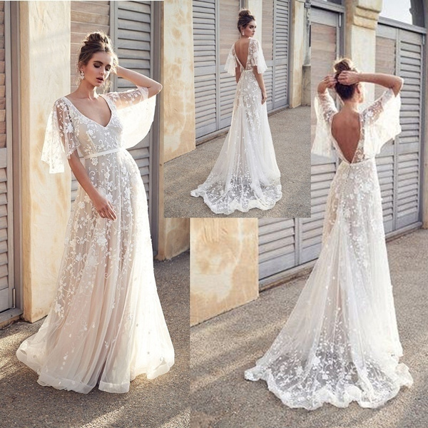white backless wedding dress