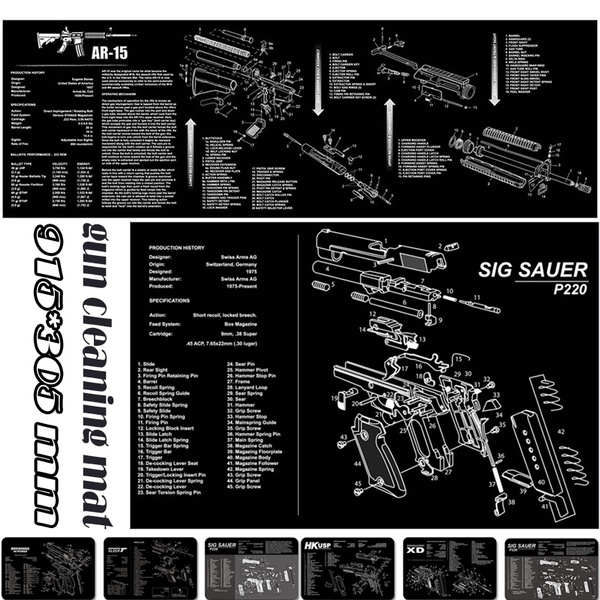 Soft Rubber Gun Cleaning Rubber Mat With Parts Diagram Instructions Armorers Bench Mat Mouse Pad for 1911 P299 P266 Glock ...