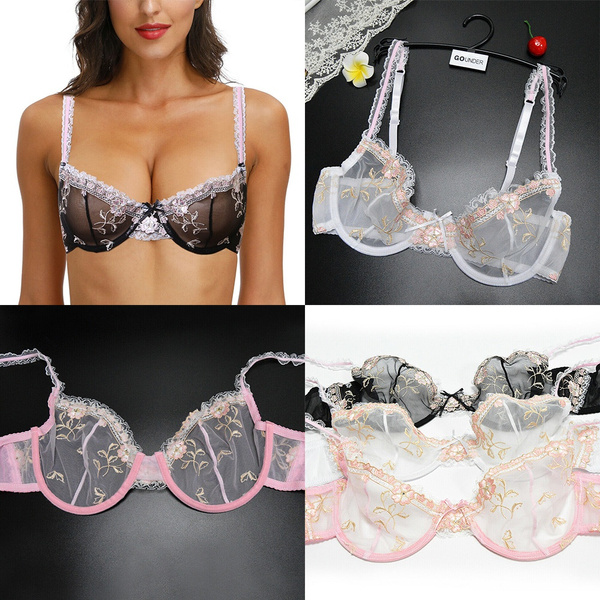 Ladies Bras Demi Cup See Through Unpadded Sexy Lingerie Floral