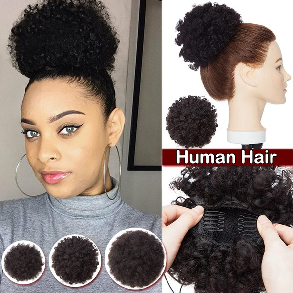 Women Hair Bun Afro Human Hair Bun Clip in Hair Extension Kinky Curly ...