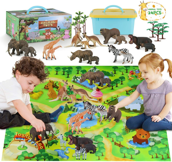Toy Animals for Toddlers Zoo Animals Figures Playset with Activity Play Mat  & Trees, Realistic Jungle Animal Figurines Mom&Baby Animal Set,Educational  and Child Development Toy for Kids, Boys & Girls | Wish