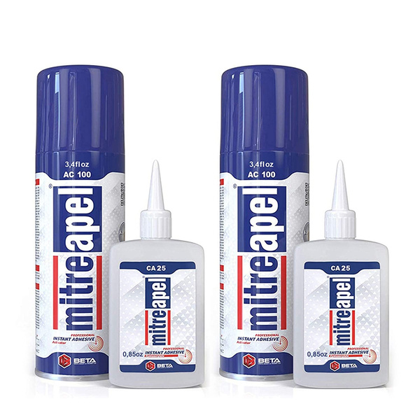 MITREAPEL Super CA Glue (2 x 0.90 oz) with Spray Adhesive Activator (2 x  3.40 fl oz) - Crazy Craft Glue for Wood, Plastic, Metal, Leather, Ceramic -  Cyanoacrylate Glue for Crafting & Building (2 PACK)