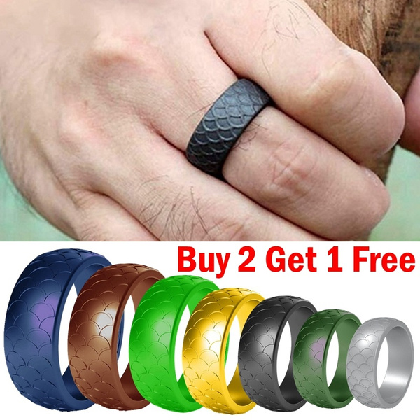 Sports Finger Rings Fish Scale Silicone Ring Rubber Wedding Bands Soft Ring for Woman Men s Gifts Size 7 14