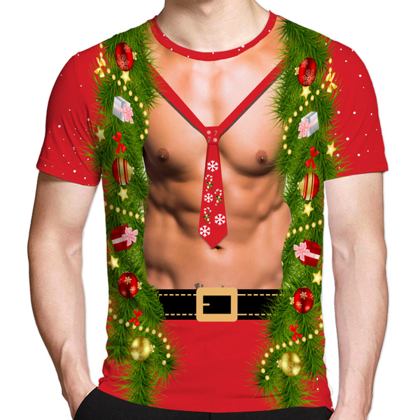 Christmas Men's Spoof Muscle Cosplay Santa Claus Short Sleeve T-shirt ...