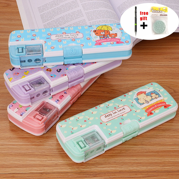 Multifunction Creative 2 Layer Plastic Pencil Cases Cute Cartoon Pencil  Case Kawaii Pupil Pencil Bags Student Stationery Box with Pencil Sharpener  School Supply