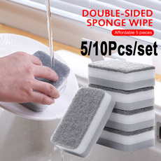 5/10 Pcs/Set Strong Decontamination Cleaning Sponge Brush Scouring Pad Dish Towels Cloth Kitchen Rags